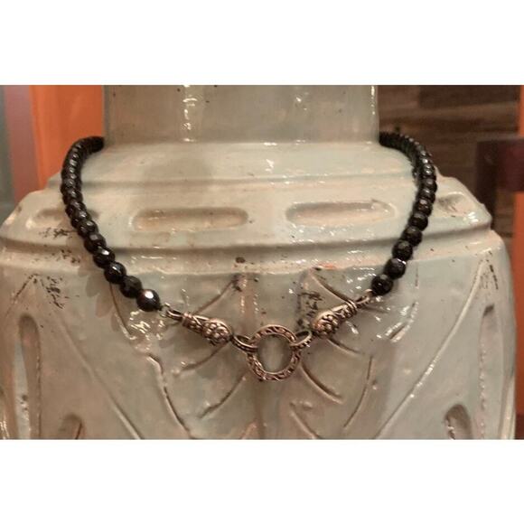 Sterling Silver and Black Onyx Necklace with Round Pendant/Enhancer - Picture 1 of 7